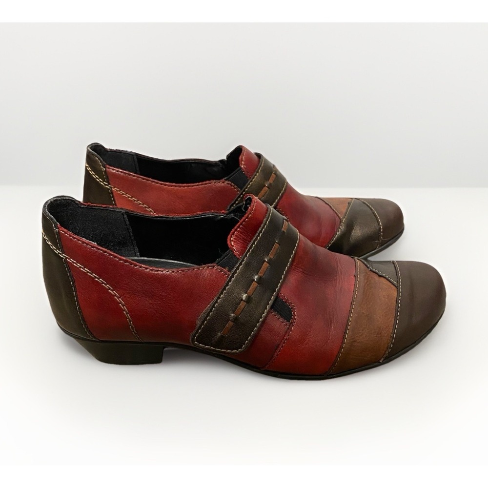 Riker Remonte Slip On Shoes Women 6.5 EU 37 Multicolor Red Leather Retro Grunge